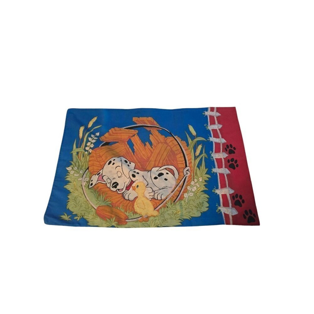 Vintage 90s Disney 101 Dalmatians Pillowcase Blue Double Sided Standard